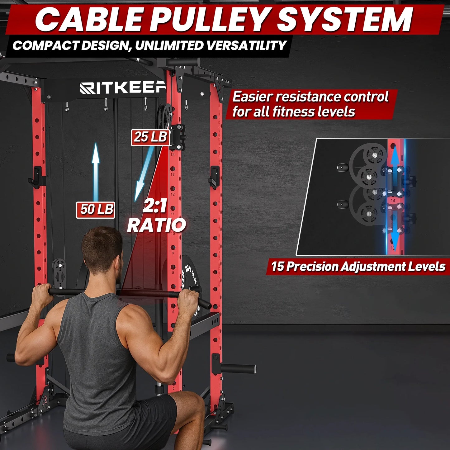 Multigimnasio Power Rack con Poleas Cruzadas 
