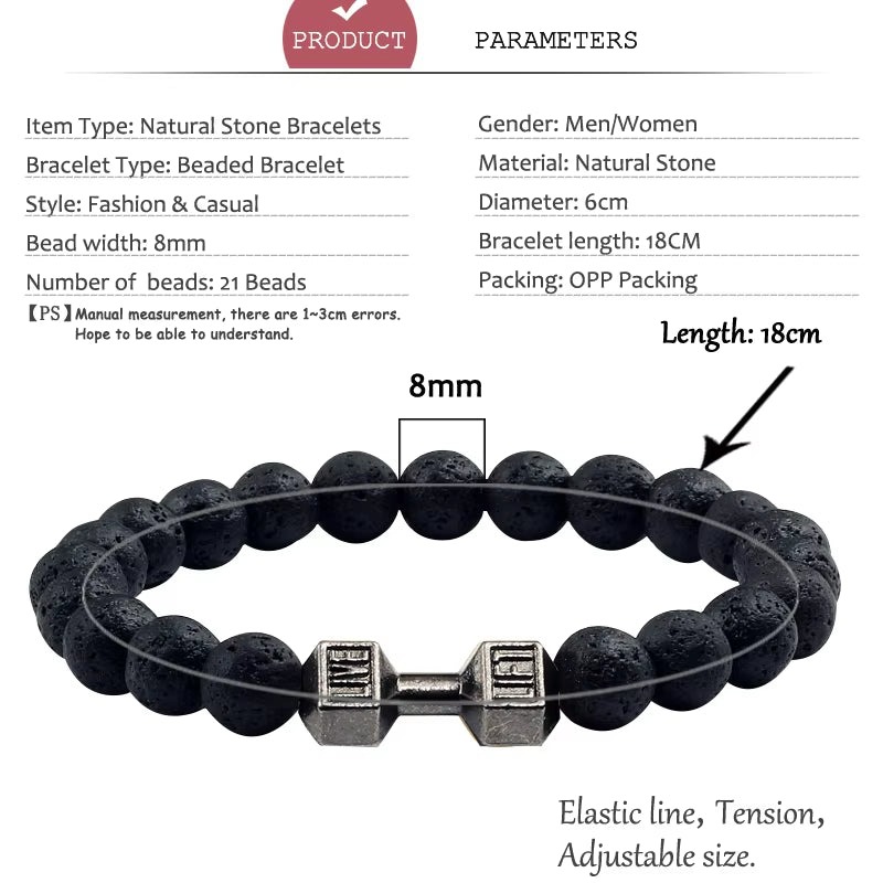 Pulsera Fitness con Mancuerna (Piedras Naturales)
