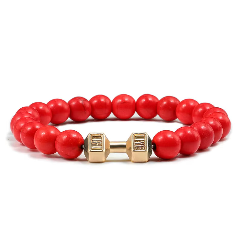Pulsera Fitness con Mancuerna (Piedras Naturales)