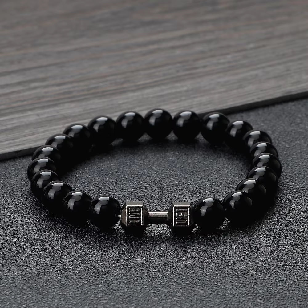Pulsera Fitness con Mancuerna (Piedras Naturales)